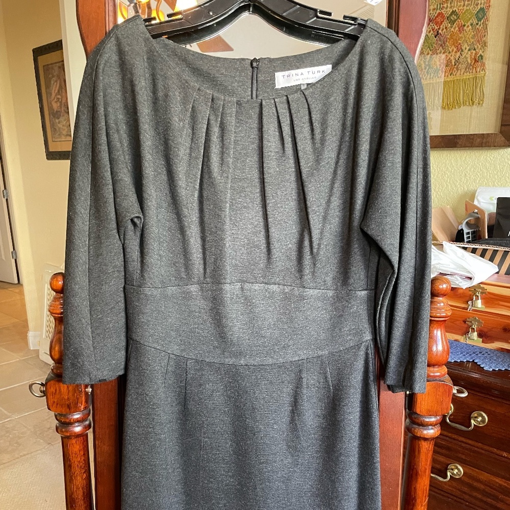 Trina Turk, grey, gathered neck, size 6, dress